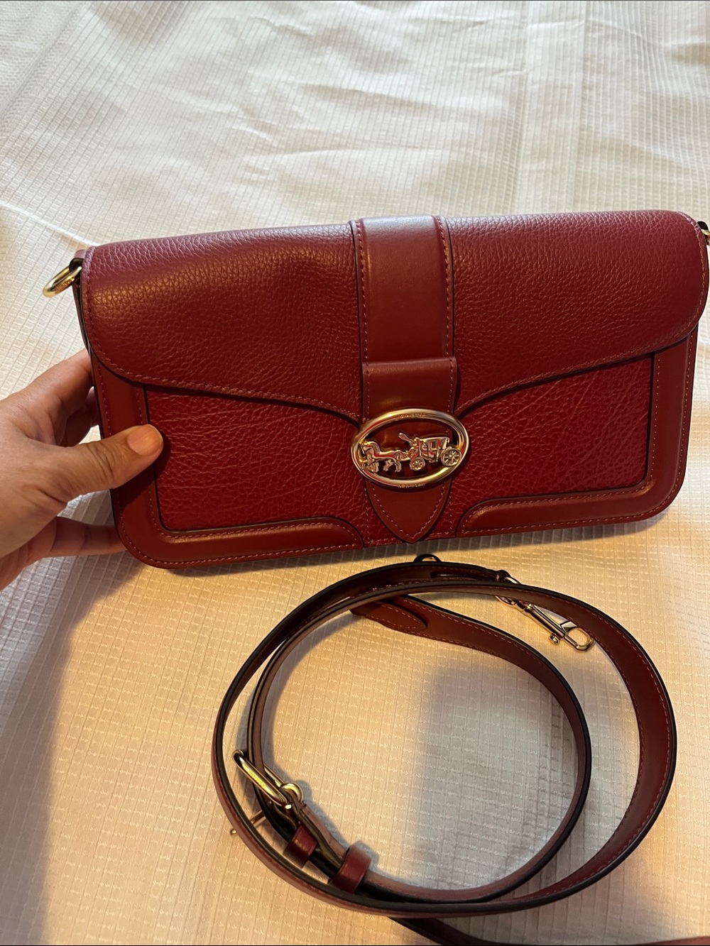 Coach Burgundy Leather Turnlock Crossbody Bag